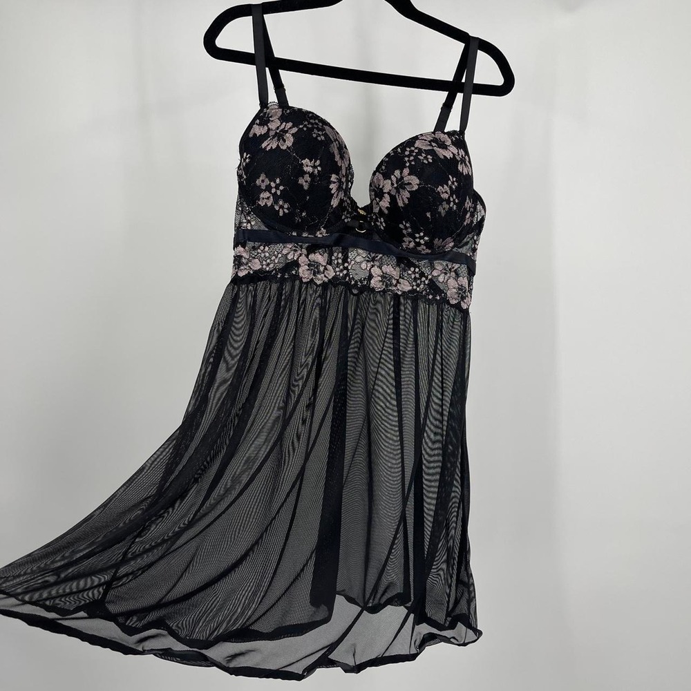 Y2K Coquette‎ Sheer Babydoll Mini Dress Lingerie Floral Dainty Medium Gothic
